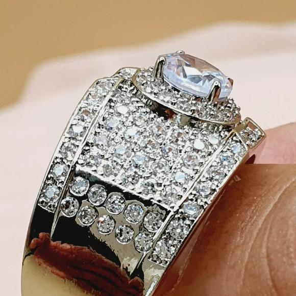 💞 Luxury Glitter Zircon Cubic Dainty Carved Fashion Ring for Man,MARR9217 - Picture 11 of 12